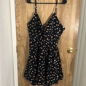 Black Floral Open Back Dress